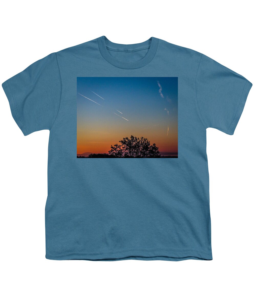 Jet Trails Youth T-Shirt featuring the photograph Squadron of Jet Trails over Ireland by James Truett