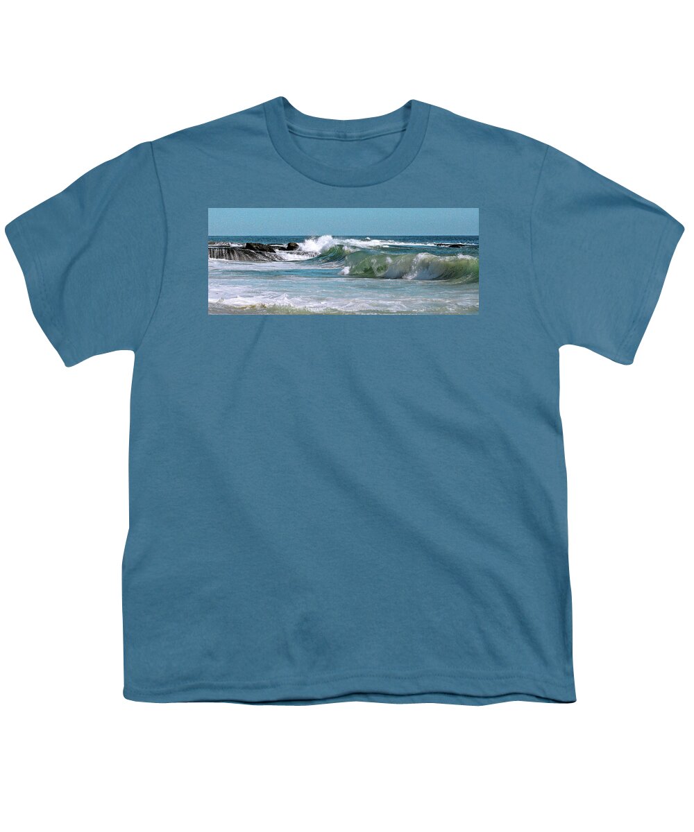Seascape Youth T-Shirt featuring the photograph Stormy Lagune - Blue Seascape by Ben and Raisa Gertsberg