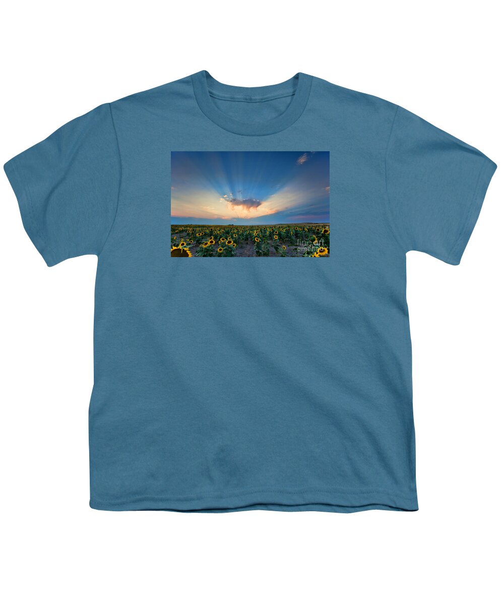 Flowers Youth T-Shirt featuring the photograph Sunflower Field at Sunset by Jim Garrison