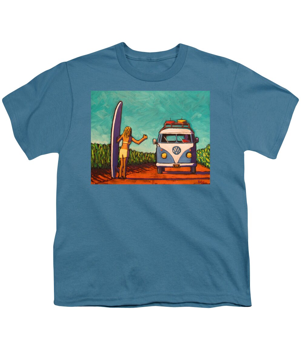 Surf Youth T-Shirt featuring the painting Surfer Girl and VW Bus by Kevin Hughes