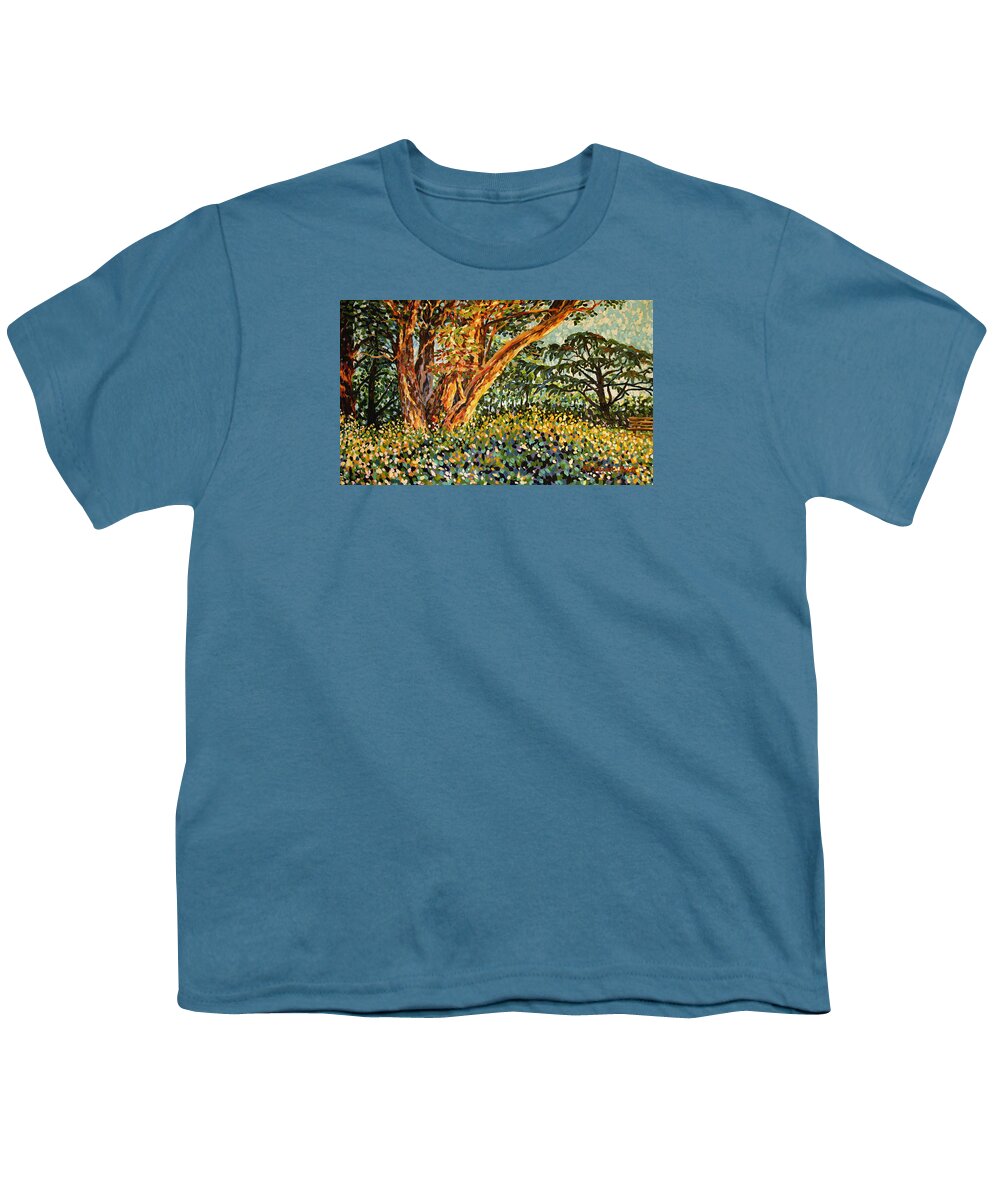 Bonnie Follett Youth T-Shirt featuring the painting Trees at Sunset in Lafayette Park by Bonnie Follett