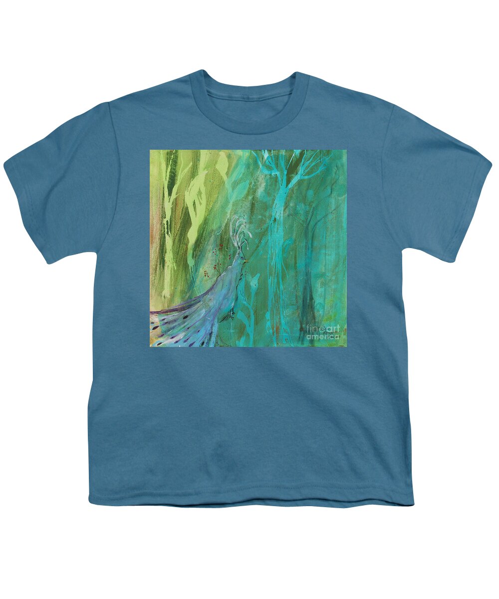 Peacock Youth T-Shirt featuring the painting Undercover Peacock by Robin Pedrero