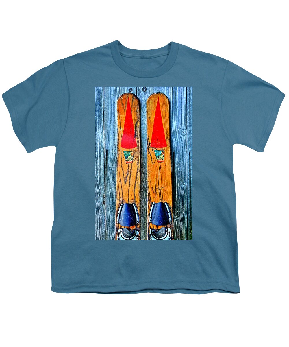 Skis Youth T-Shirt featuring the photograph Vintage Skis by Benjamin Yeager