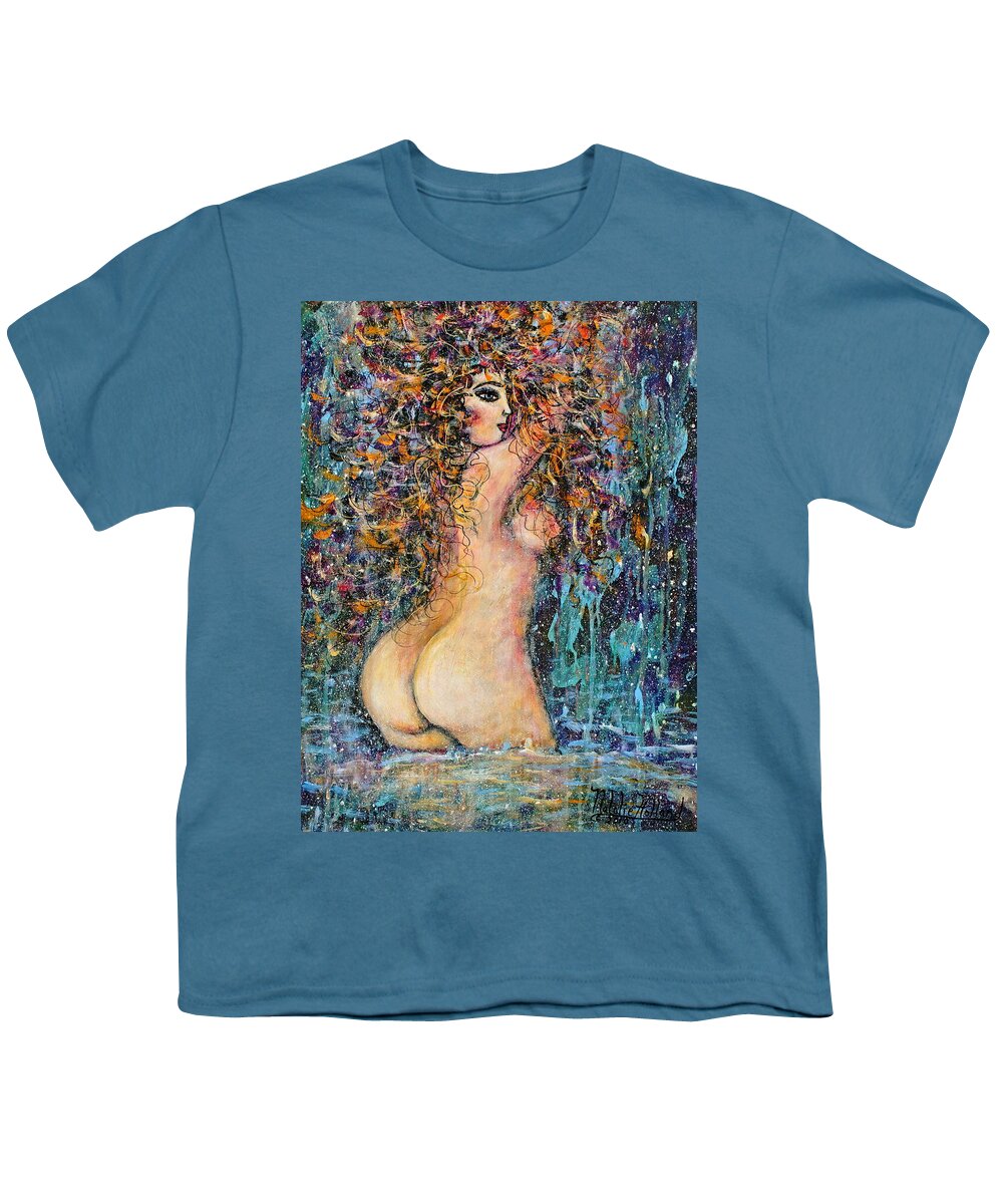 Nude Youth T-Shirt featuring the painting Waterfall Nude by Natalie Holland