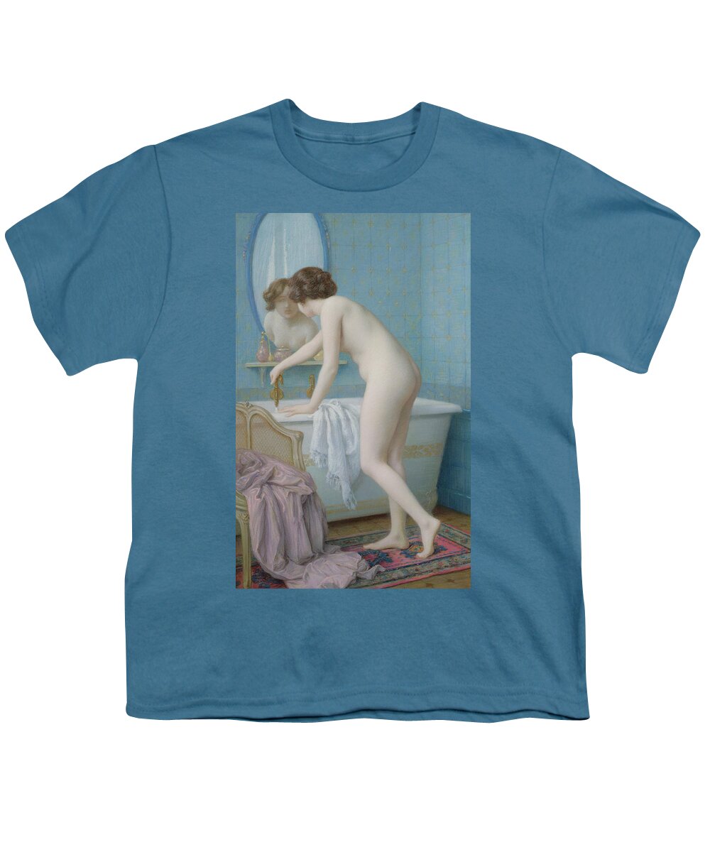 Mirror Youth T-Shirt featuring the painting Young Woman Preparing her Bath by Jules Scalbert