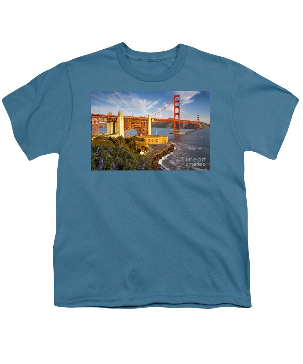 Golden Gate Bridge Youth T-Shirt featuring the photograph Above the Golden Gate Bridge - San Francisco California by Brian Jannsen