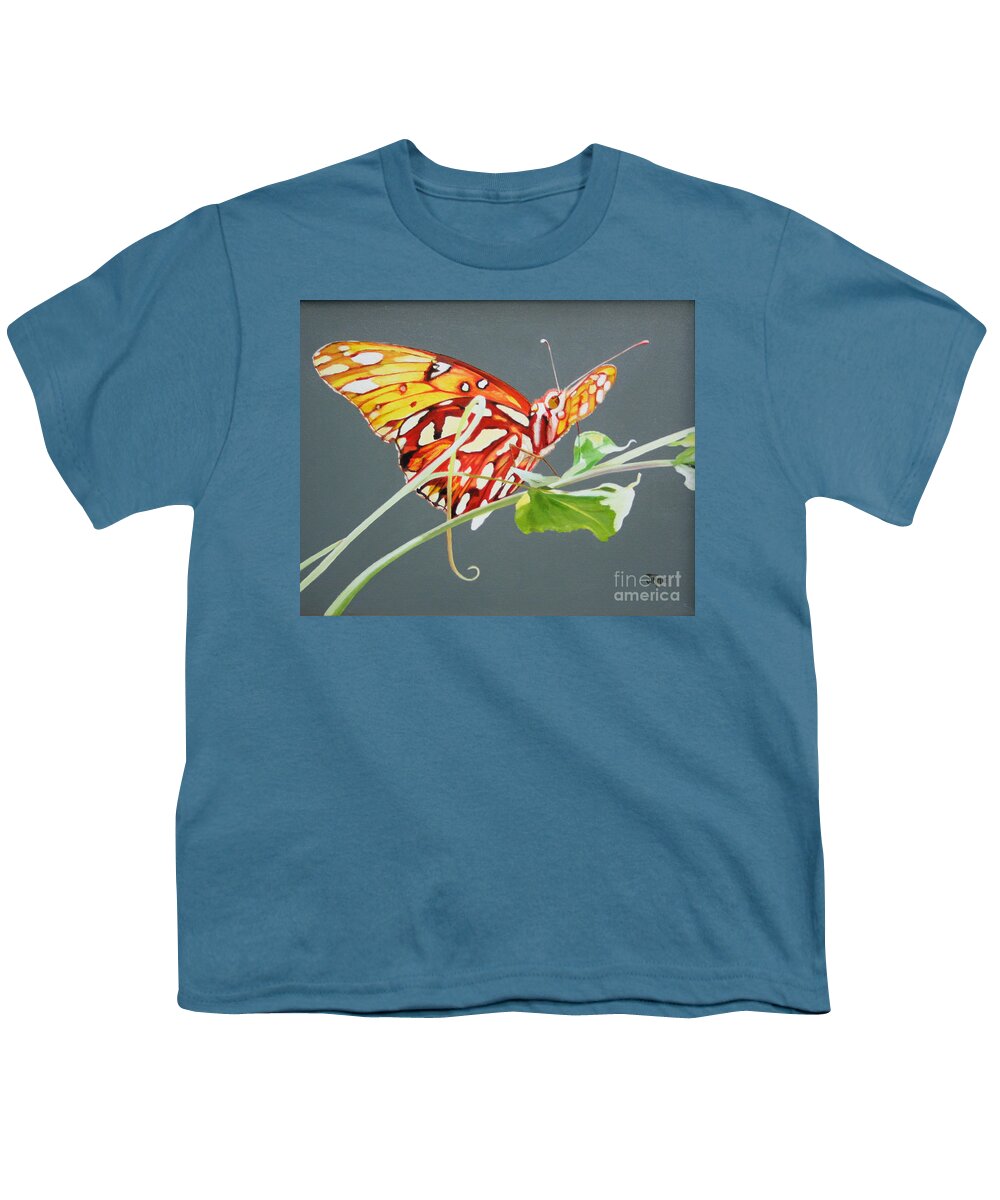 Butterfly Youth T-Shirt featuring the painting Butterfly on Vine by Jimmie Bartlett