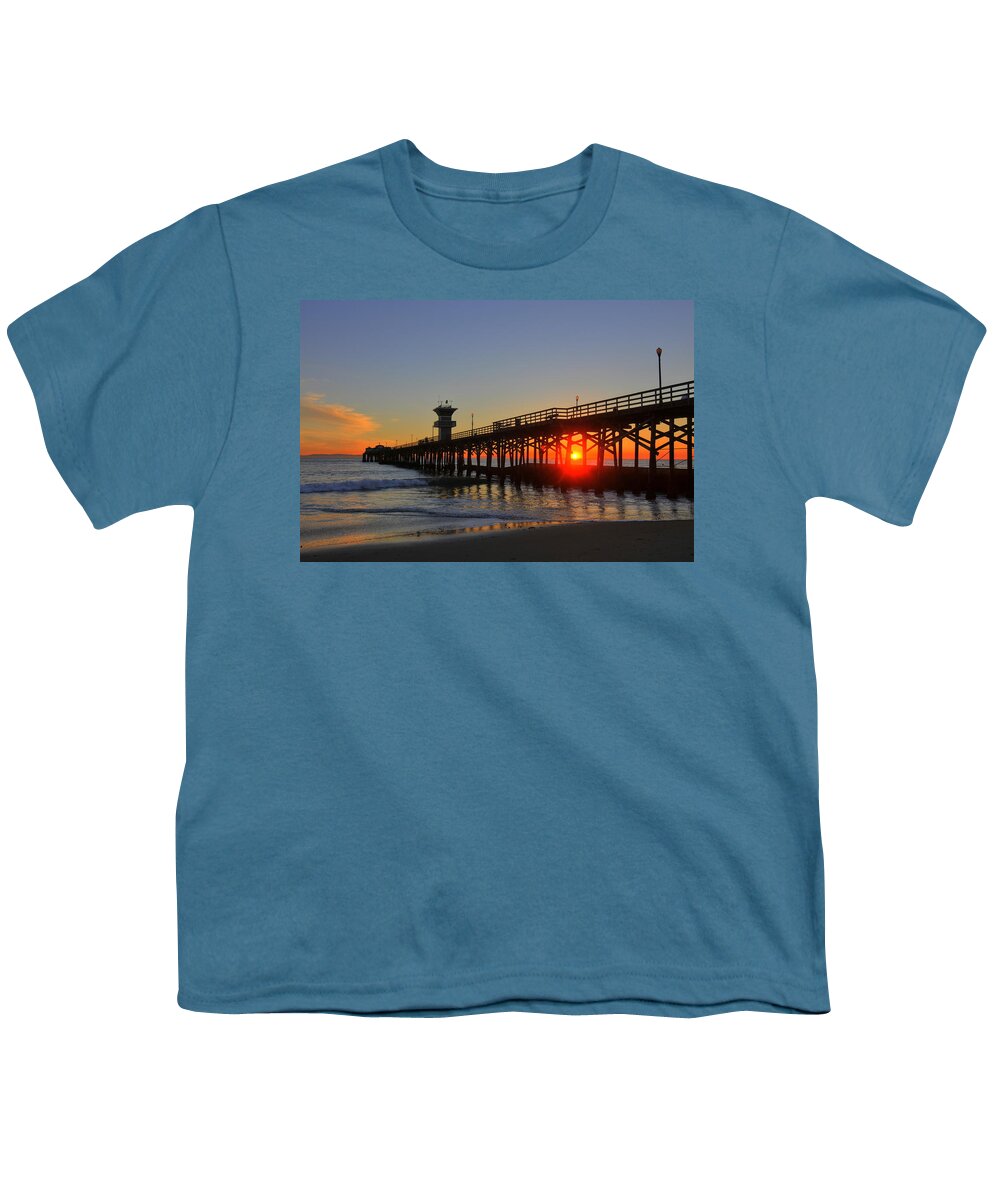 Seal Beach Pier Youth T-Shirt featuring the photograph Red Ball Behind Pylons by Richard Omura