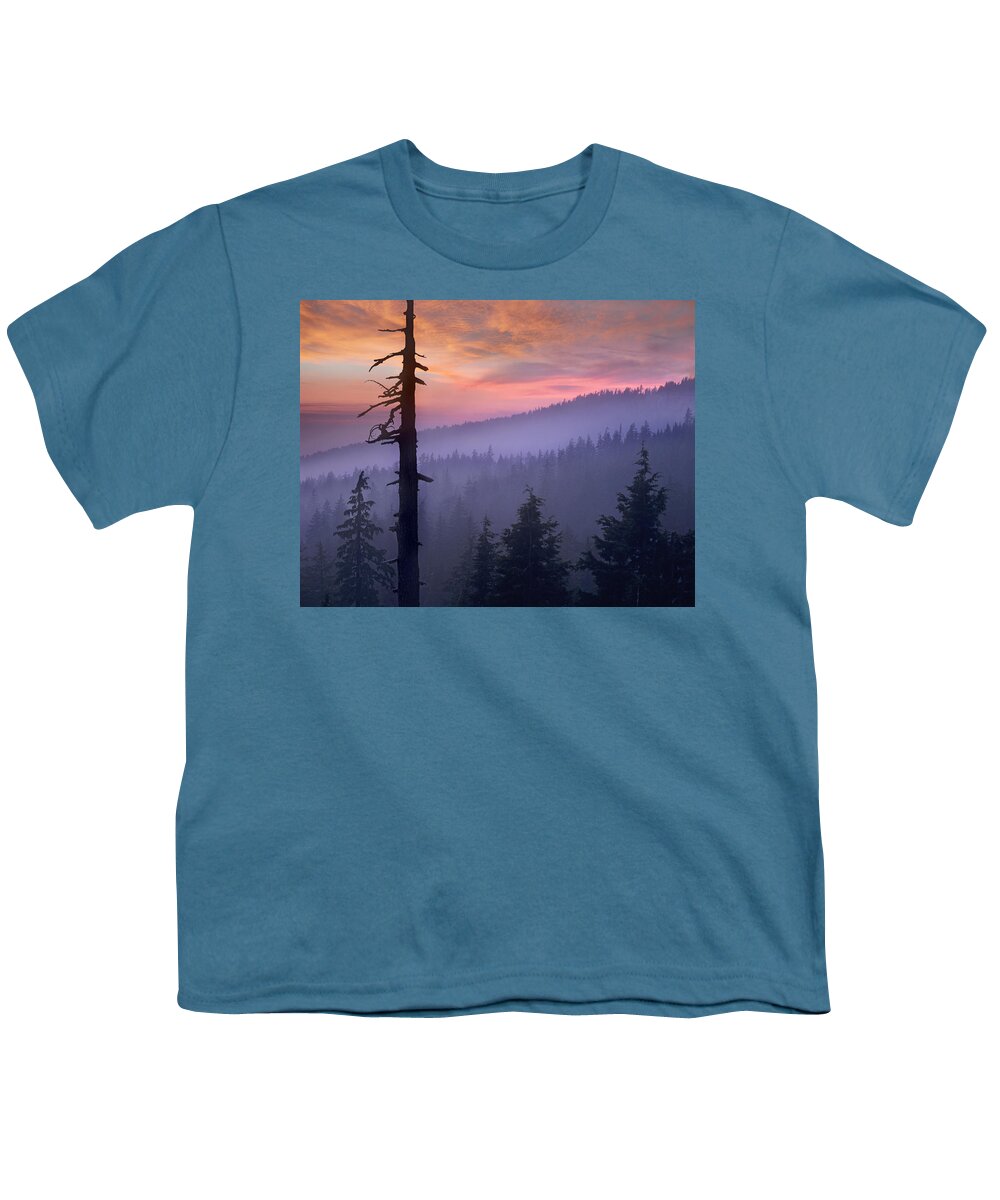 00177087 Youth T-Shirt featuring the photograph Sunset Over Forest Crater Lake National by Tim Fitzharris