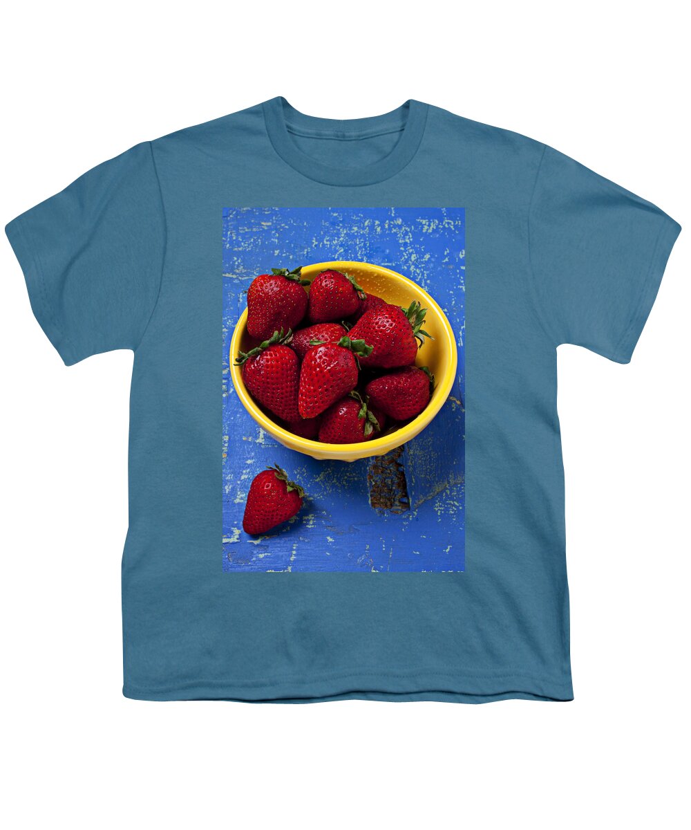 Strawberry Youth T-Shirt featuring the photograph Yellow bowl of strawberries by Garry Gay