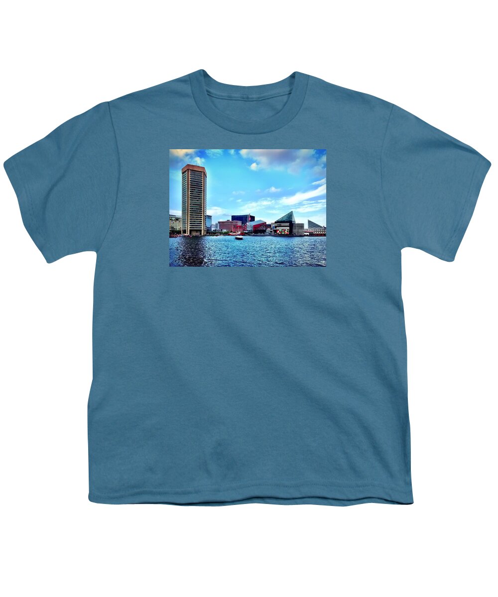 Baltimore Harbor Youth T-Shirt featuring the photograph Baltimore's Inner Harbor by Chris Montcalmo