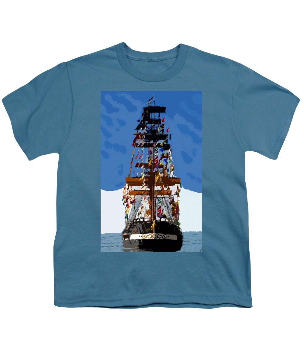 Art Youth T-Shirt featuring the painting Flags of Gasparilla #1 by David Lee Thompson