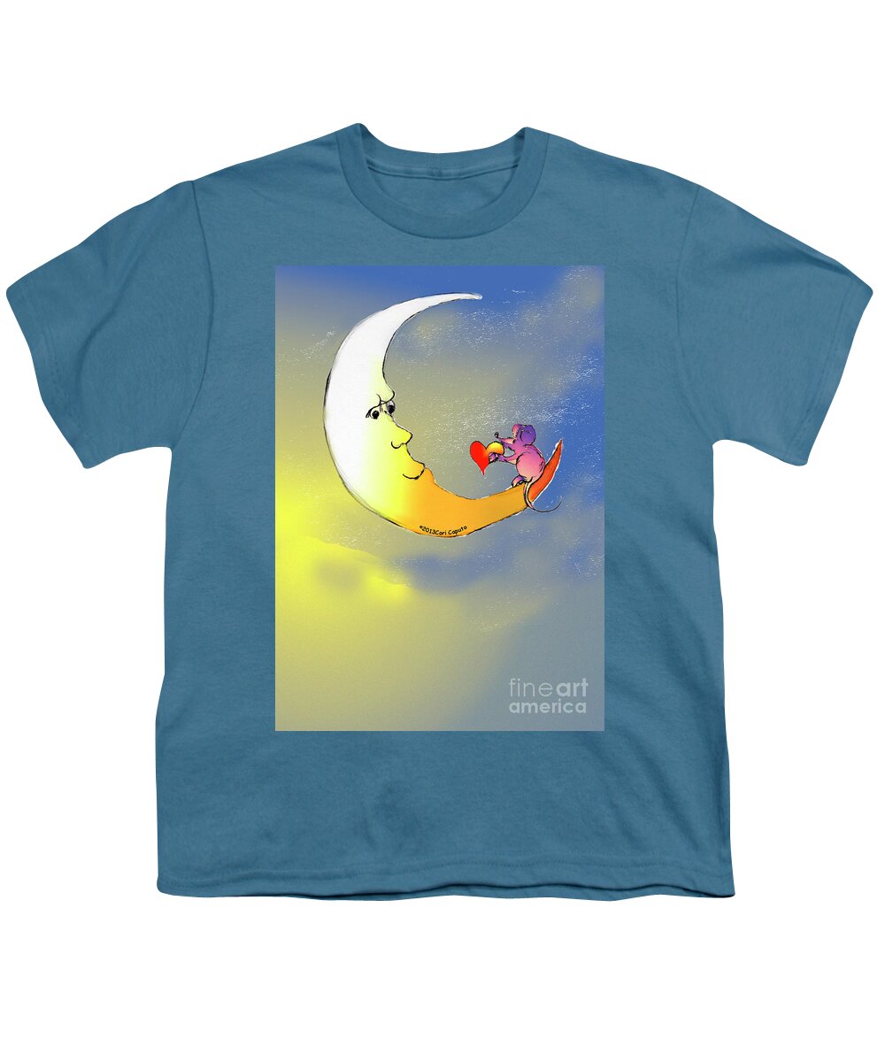 Mouse Youth T-Shirt featuring the digital art Mouse Loves Moon #1 by Cori Caputo