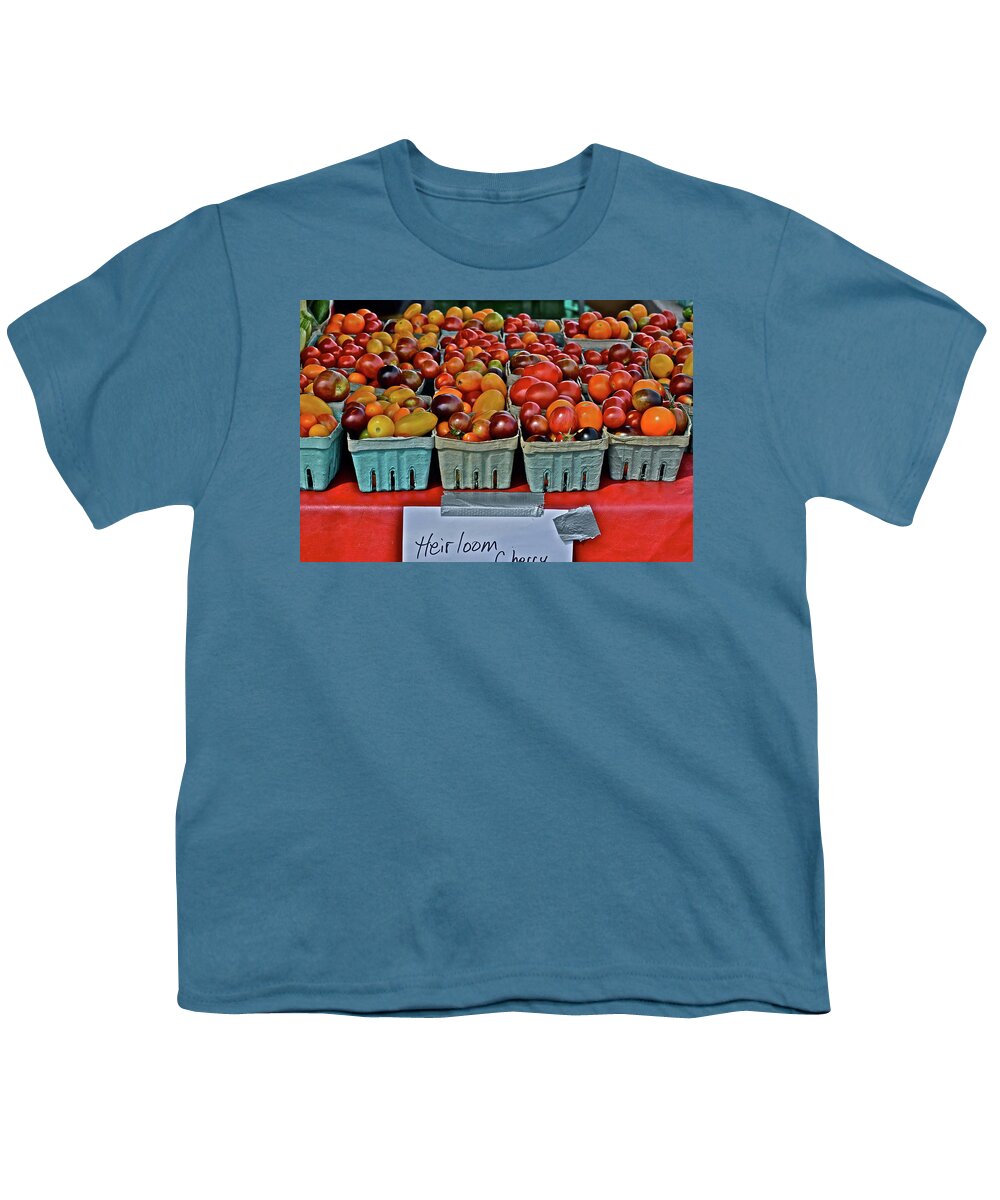Cherry Tomatoes Youth T-Shirt featuring the photograph 2017 Monona Farmers' Market August Heirloom Cherry Tomatoes by Janis Senungetuk