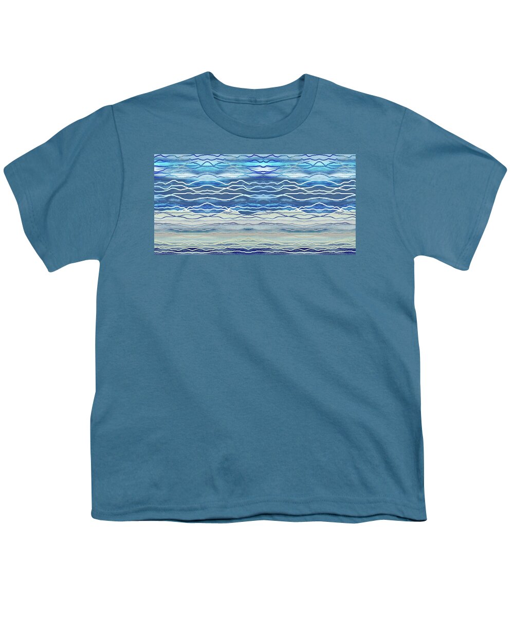 Turquoise Blue Youth T-Shirt featuring the painting Abstract Seascape Beach House Interior Decor III by Irina Sztukowski