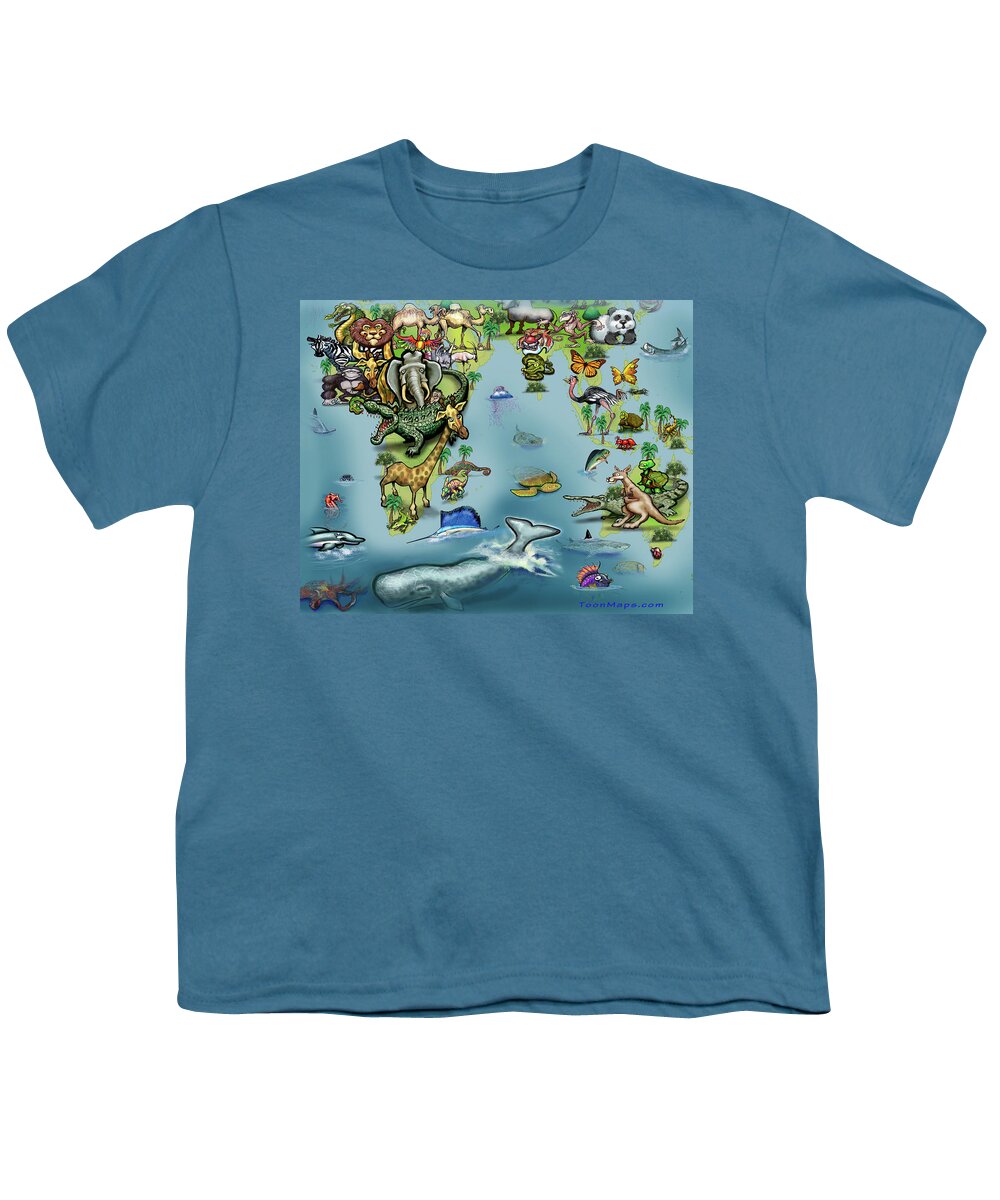 Africa Youth T-Shirt featuring the digital art Africa Oceania Animals Map by Kevin Middleton