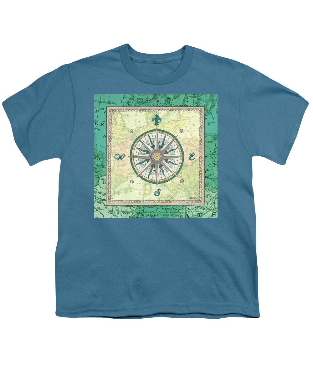 Ocean Youth T-Shirt featuring the painting Aqua Maritime Compass by Debbie DeWitt