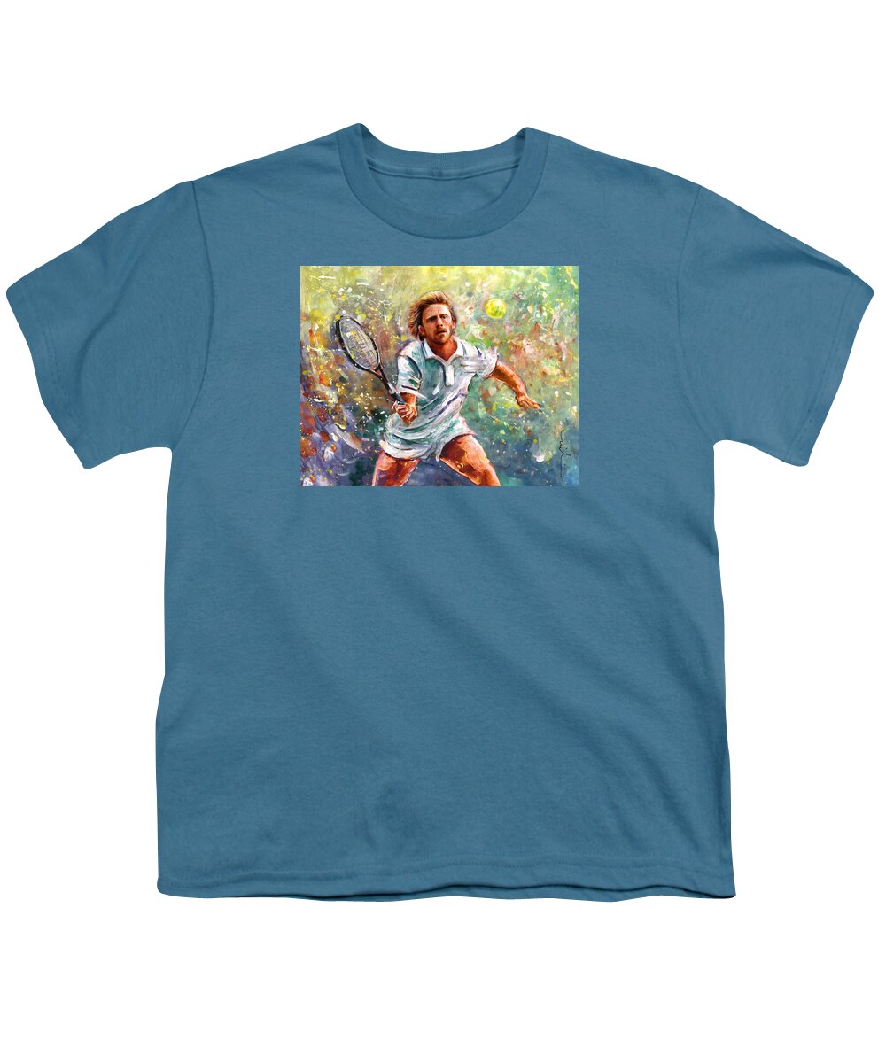 Sport Youth T-Shirt featuring the painting Boris Becker by Miki De Goodaboom