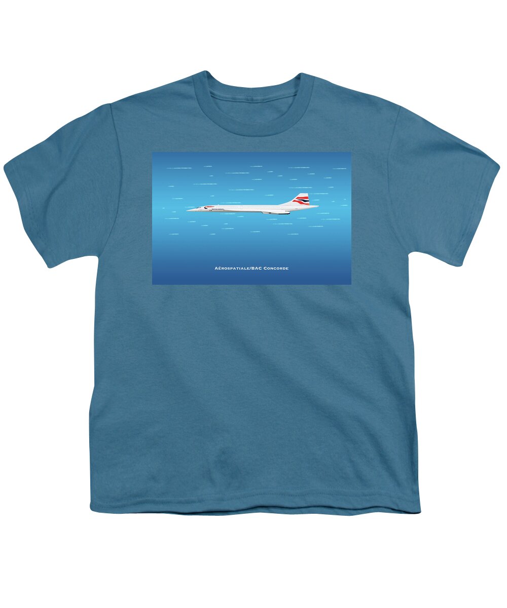 Concorde Youth T-Shirt featuring the digital art British Airways BAC Concorde by Airpower Art