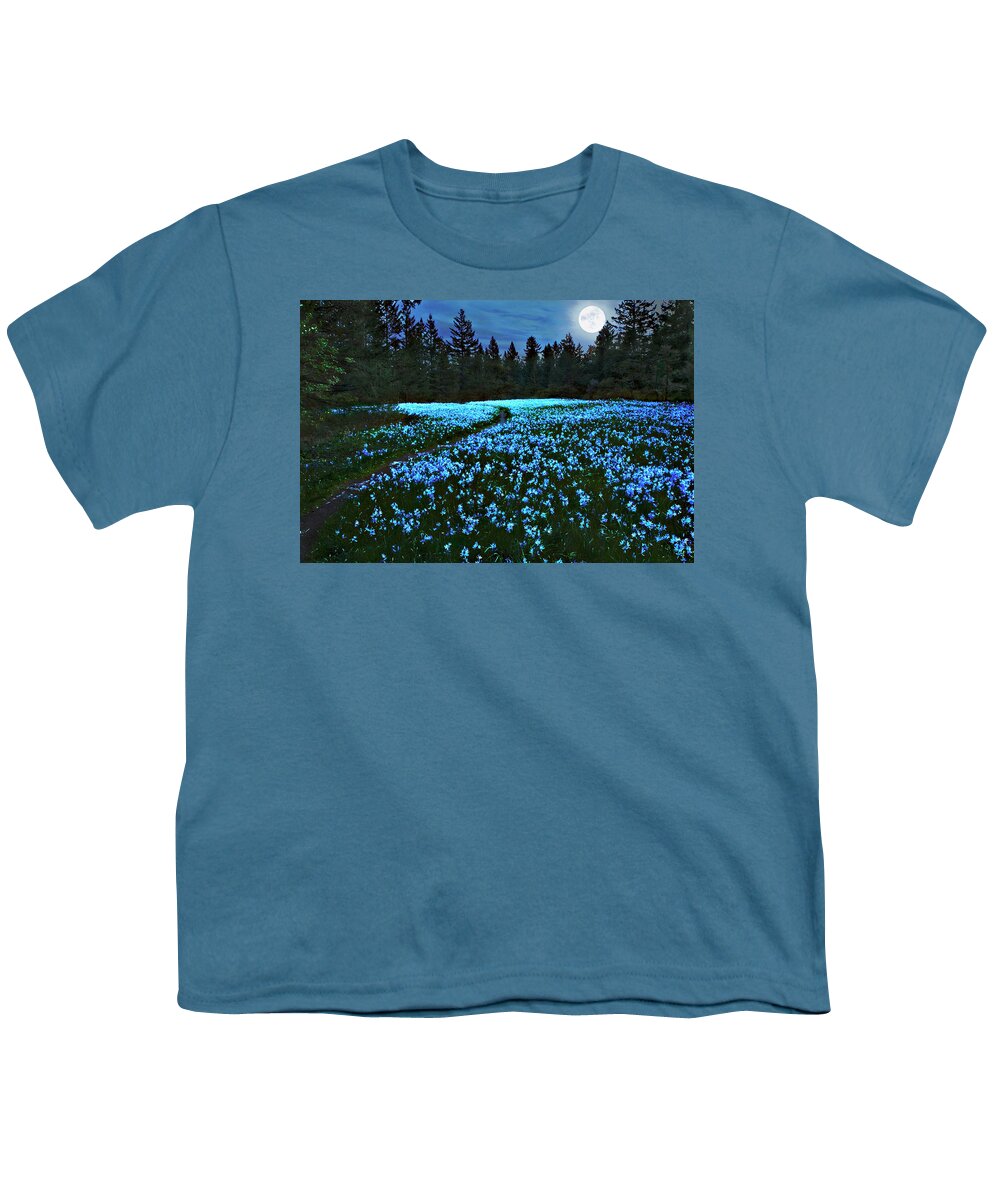 Camas Youth T-Shirt featuring the photograph Camas Lilies in Moonlight by John Christopher