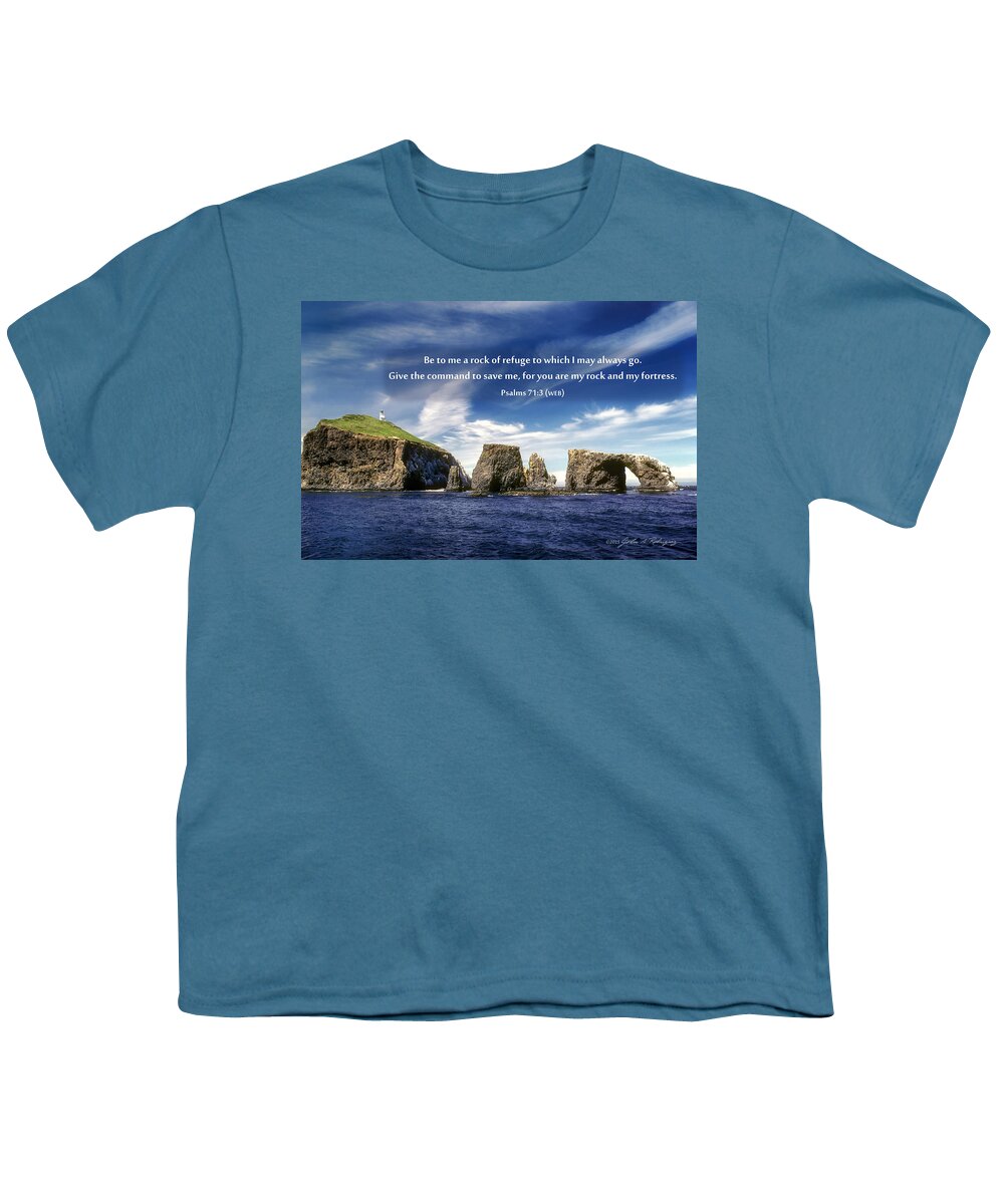 Photograph Youth T-Shirt featuring the photograph Channel Island National Park - Anacapa Island Arch with Bible Verse by John A Rodriguez