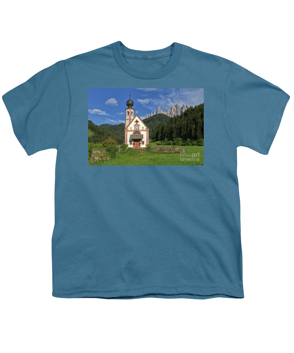 Dolomites Youth T-Shirt featuring the photograph Church of St. Johann in Ranui by Yair Karelic