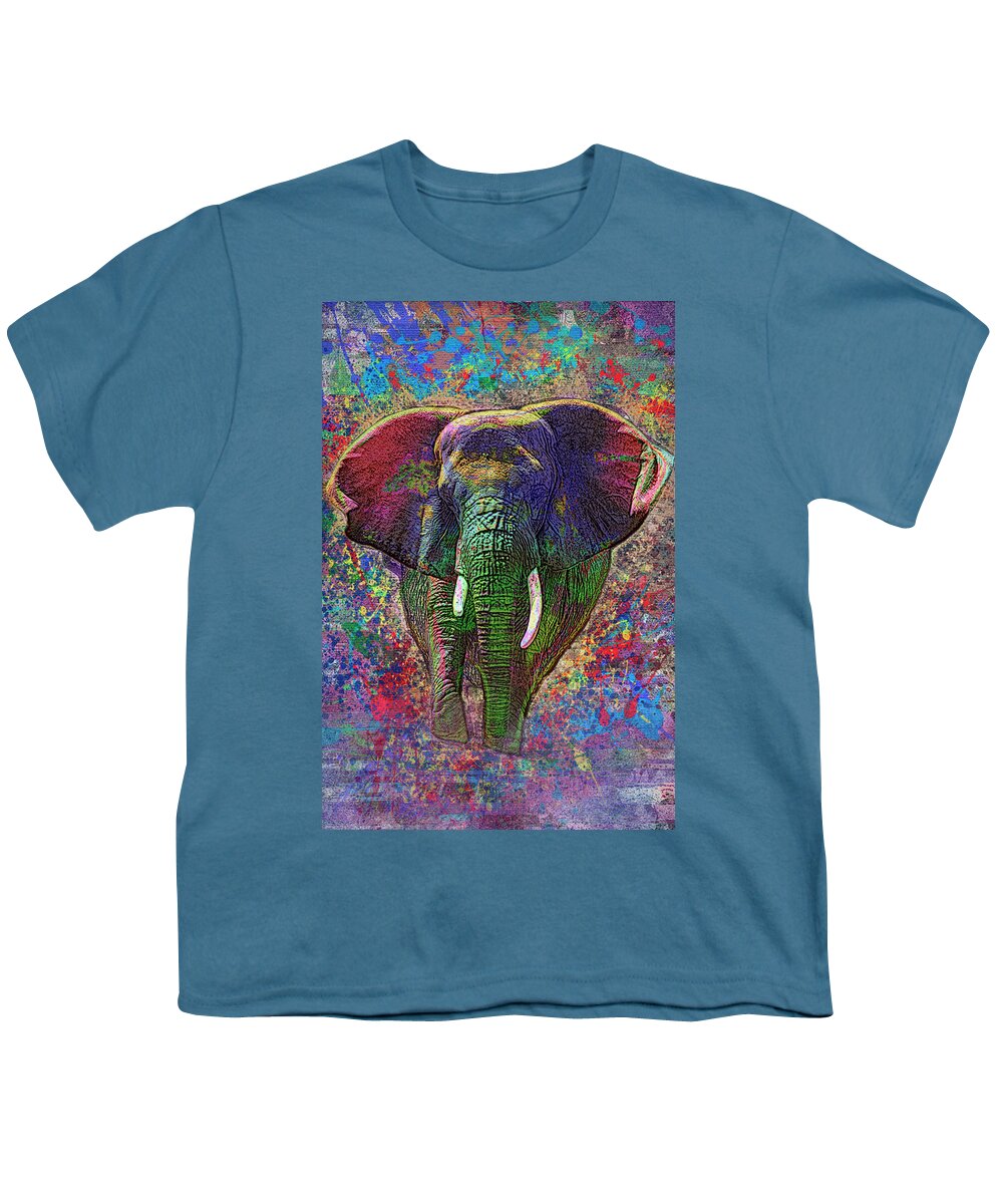 Elephant Youth T-Shirt featuring the painting Colorful Elephant by Jack Zulli