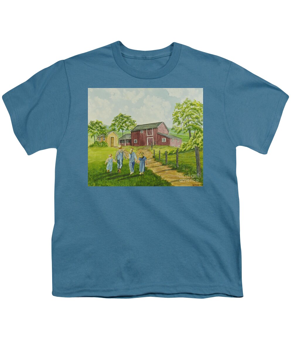 Country Kids Art Youth T-Shirt featuring the painting Country Kids by Charlotte Blanchard