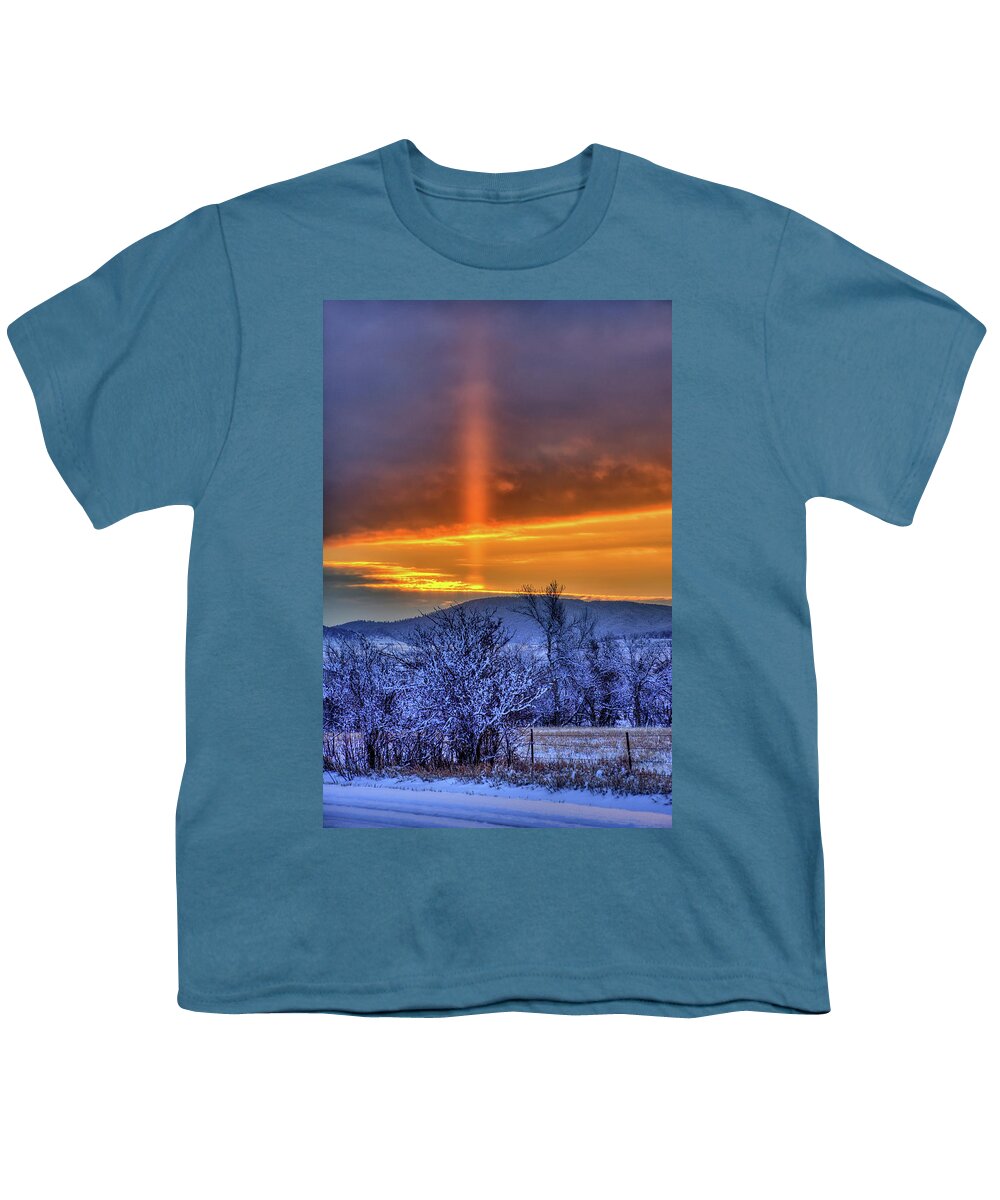 Sun Youth T-Shirt featuring the photograph Country Winter Sun Pillar by Fiskr Larsen