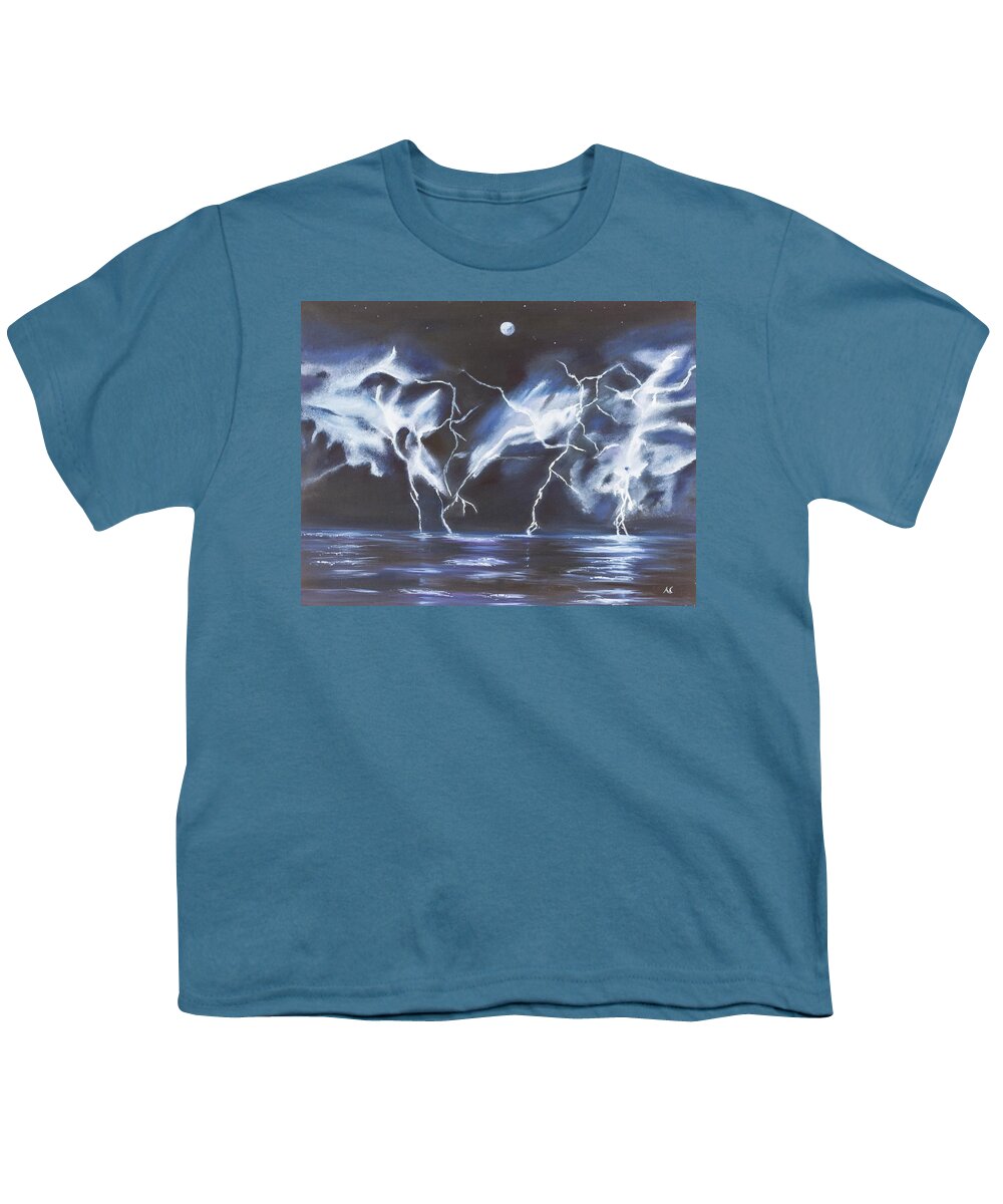 Lightning Youth T-Shirt featuring the painting Dancing Light by Neslihan Ergul Colley