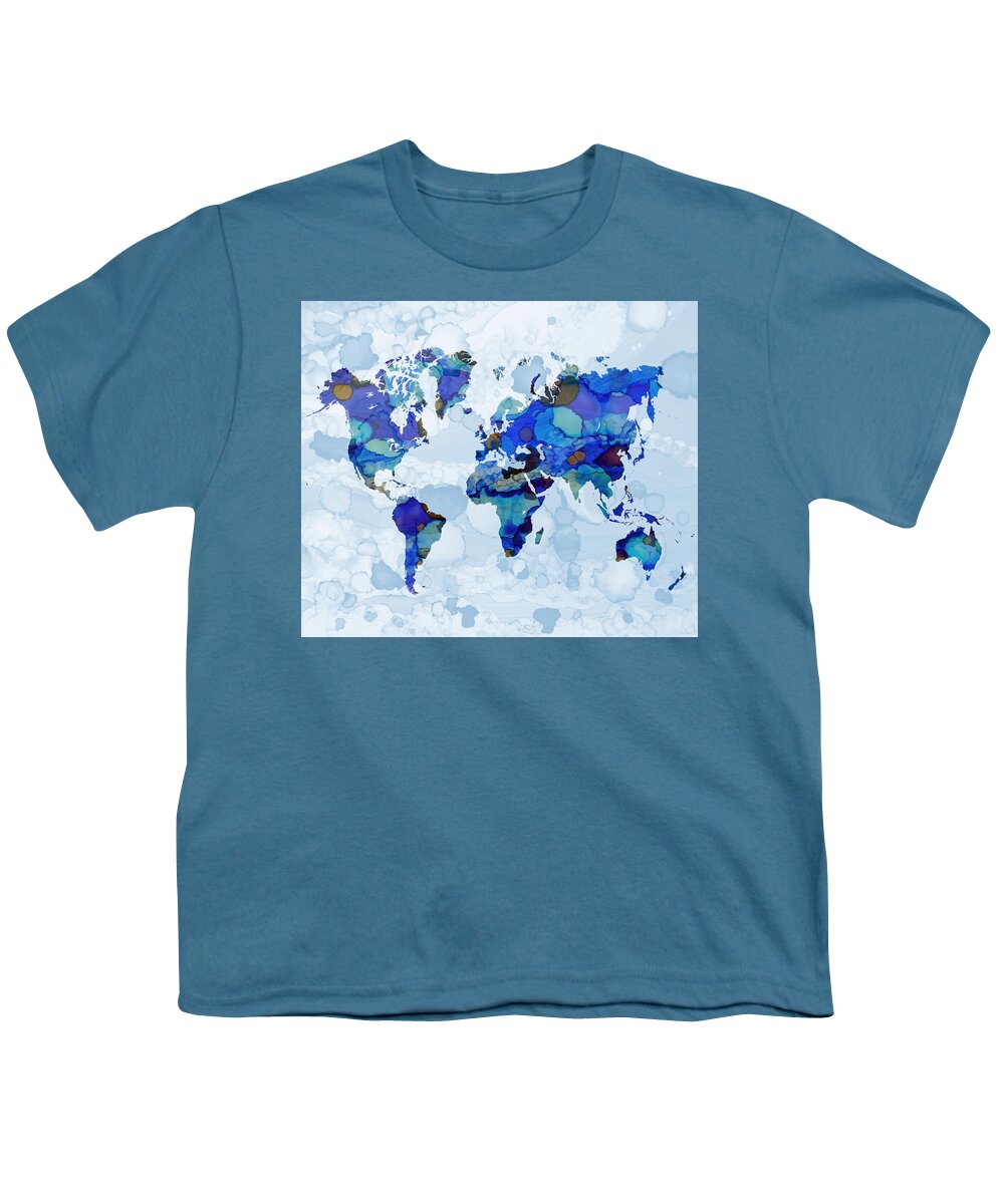 World Youth T-Shirt featuring the mixed media Design 105 world map by Lucie Dumas