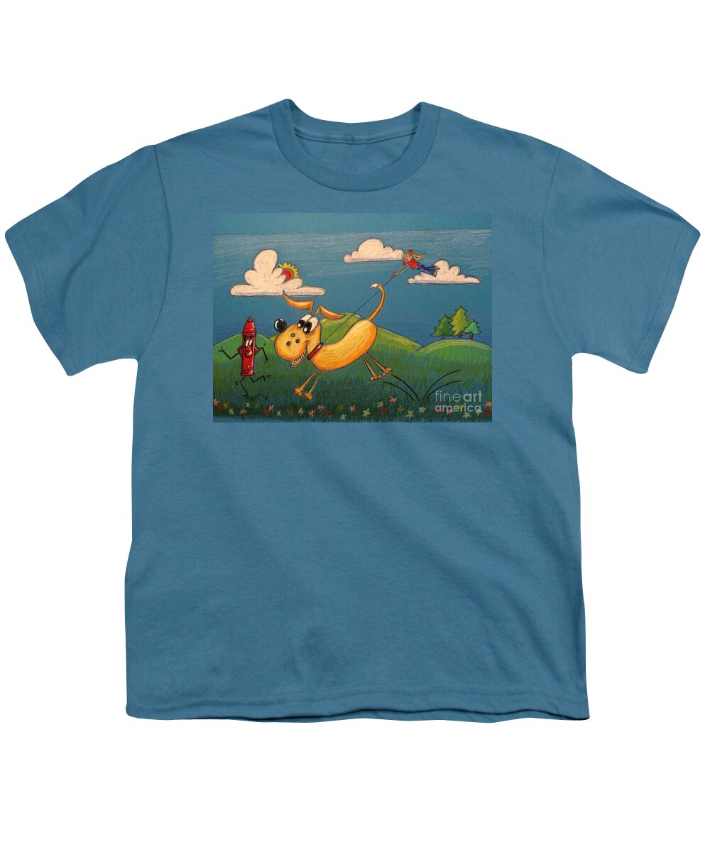 Dog Youth T-Shirt featuring the painting Dog And Hydrant by Nancy Anton