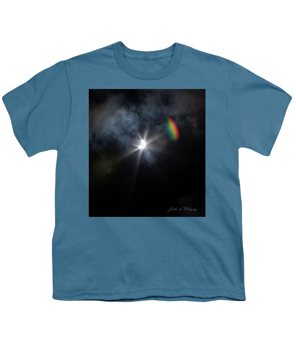 Sun Youth T-Shirt featuring the photograph Solar Eclipse 2017 and Rainbow by John A Rodriguez