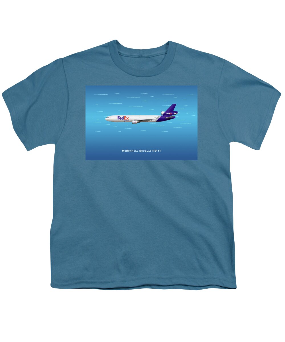 Fedex Youth T-Shirt featuring the digital art FedEx McDonnell Douglas MD-11 by Airpower Art