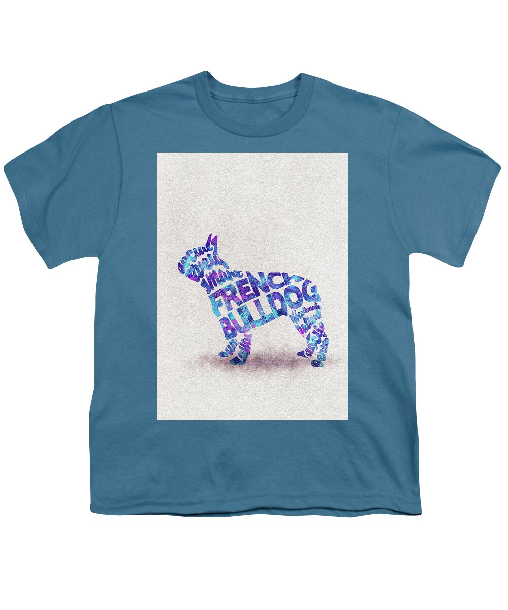 French Bulldog Youth T-Shirt featuring the painting French Bulldog Watercolor Painting / Typographic Art by Inspirowl Design