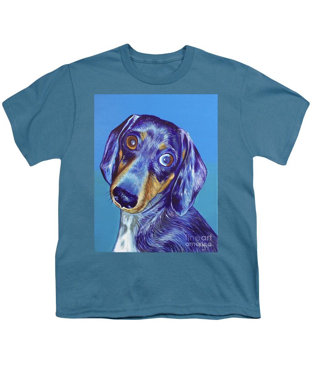 Dog Portrait Youth T-Shirt featuring the painting Grayson by Hunter Jay