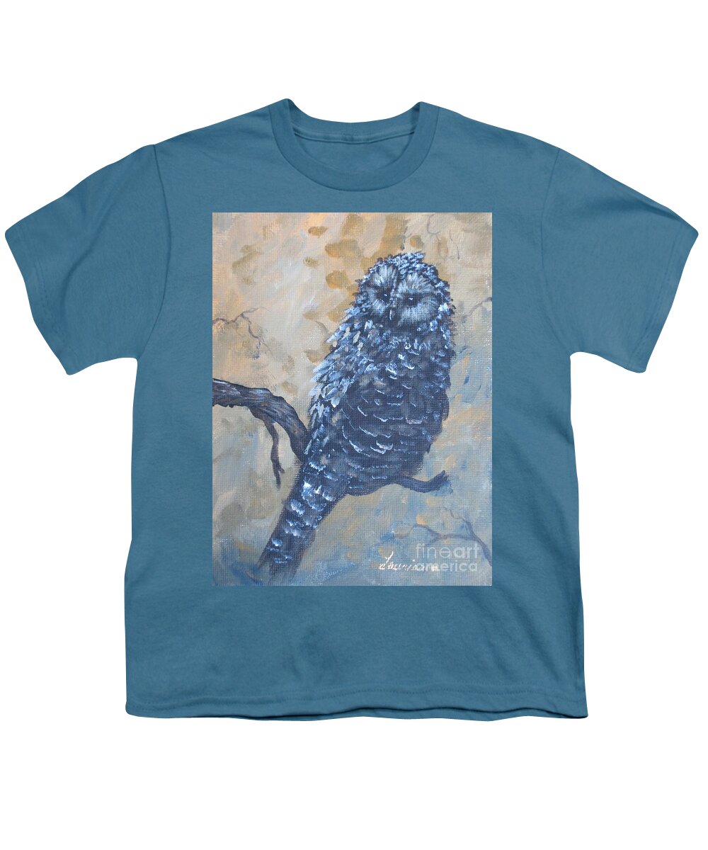 Owl Youth T-Shirt featuring the painting Grey Owl1 by Laurianna Taylor
