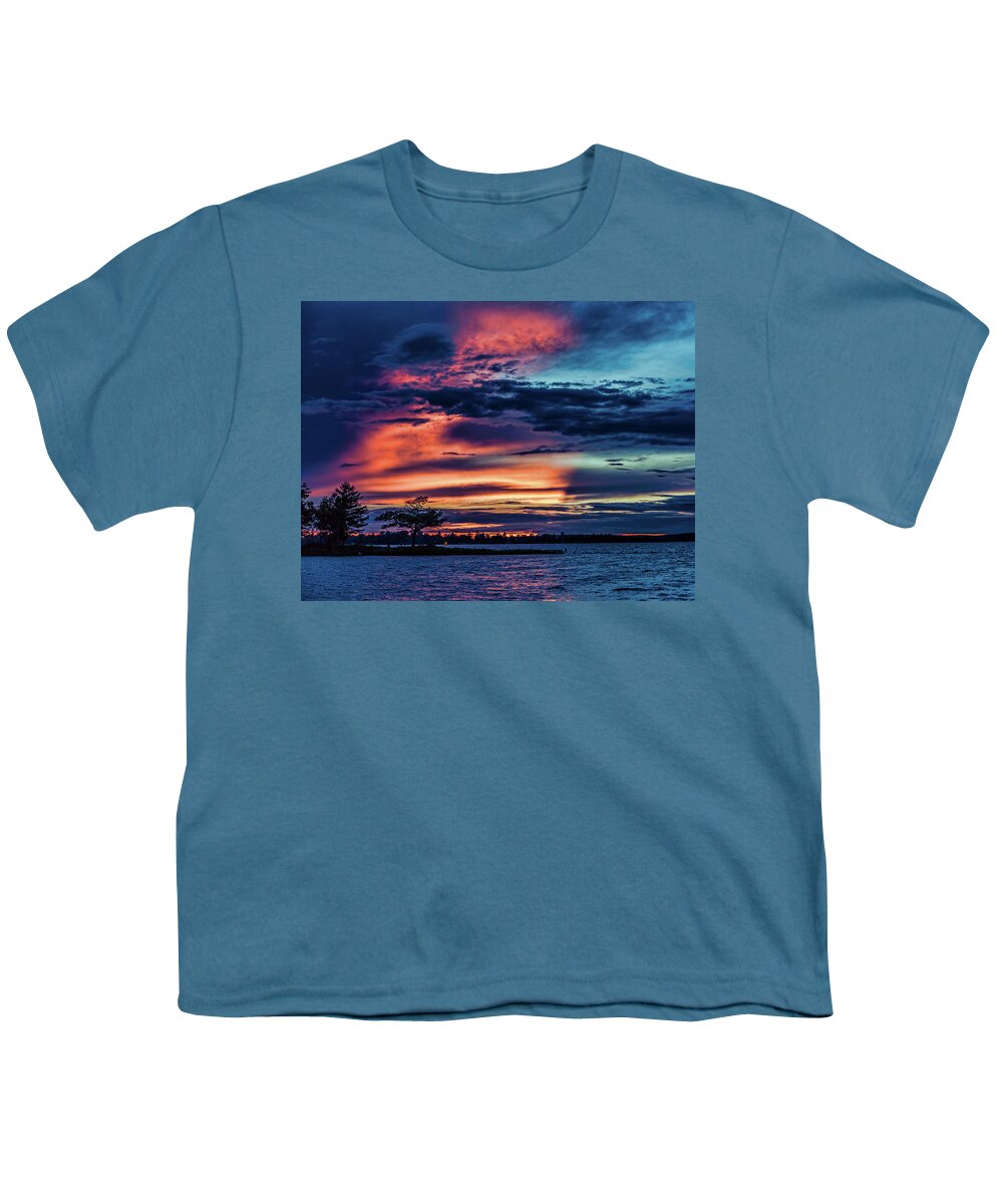 Higgins Lake Michigan Youth T-Shirt featuring the photograph Higgins Lake in magenta by Joe Holley