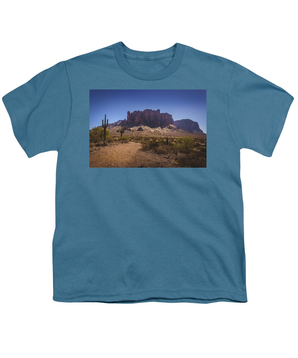 Apache Junction Youth T-Shirt featuring the photograph Trail to Superstition Mountains #1 by Andy Konieczny