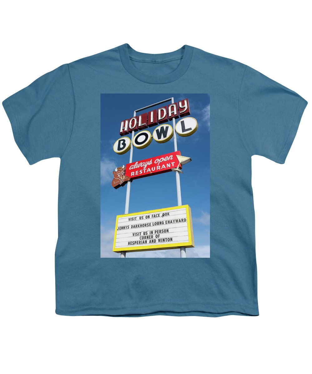 Holiday Bowl Youth T-Shirt featuring the photograph Holiday Bowl Sign Hayward California 2 by Kathy Anselmo
