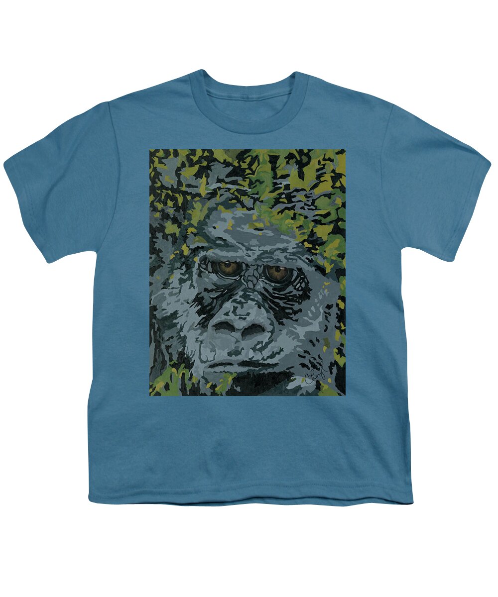Gorilla Youth T-Shirt featuring the painting Hooah by Cheryl Bowman