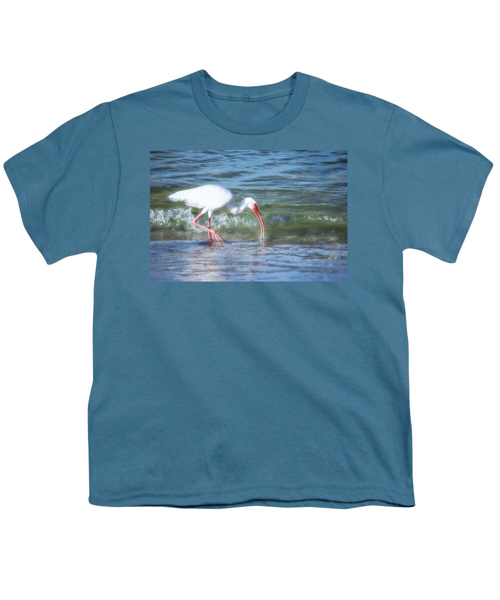 White Ibis Youth T-Shirt featuring the photograph Ibis Morning Ocean Glow by Barbara Chichester