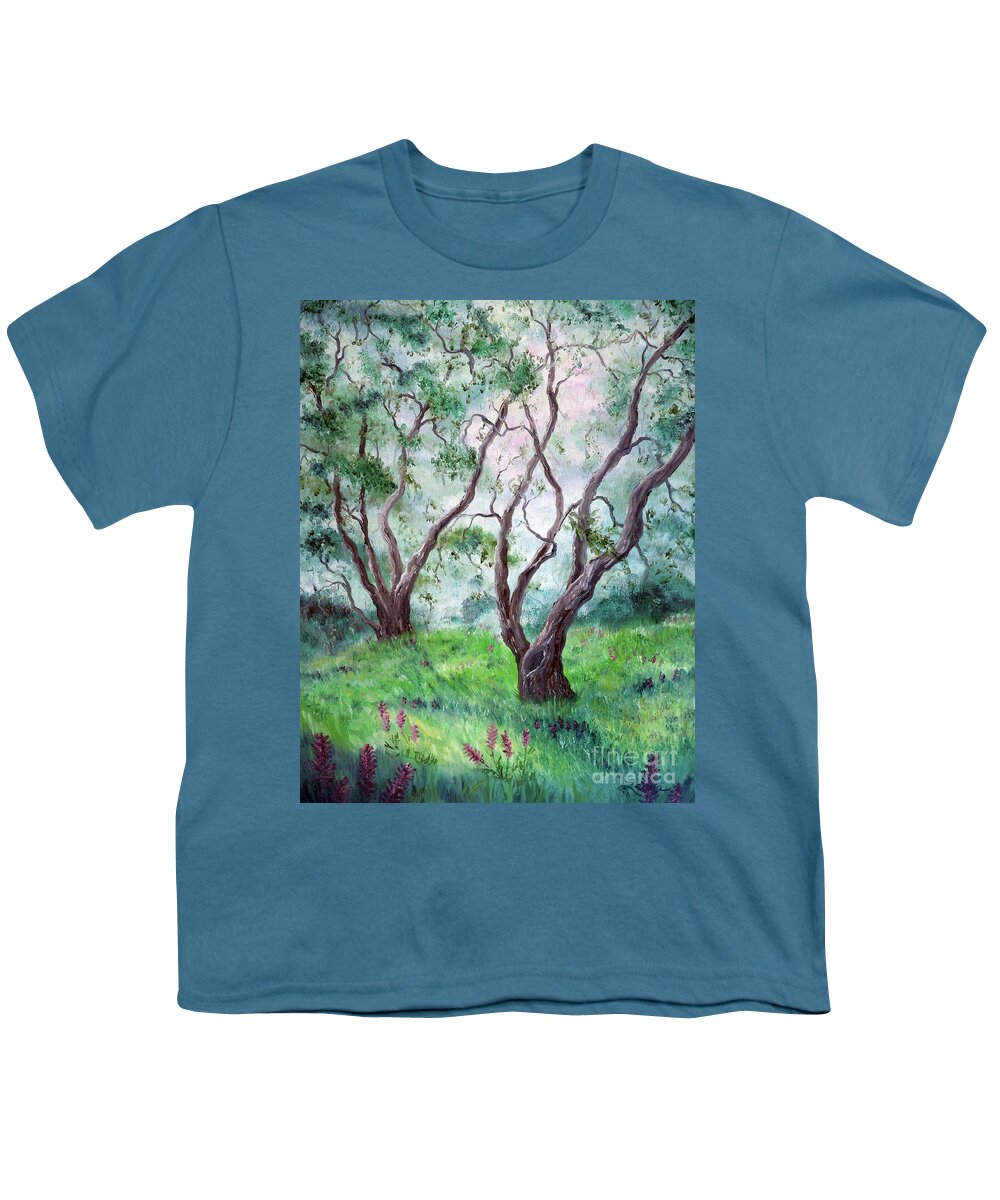 California Youth T-Shirt featuring the painting Indian Warrior Flowers in Spring by Laura Iverson