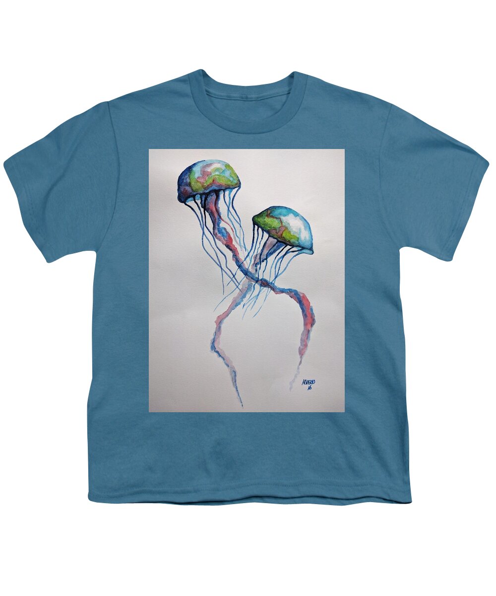 Jellyfish Youth T-Shirt featuring the painting Jellyfish by Edwin Alverio