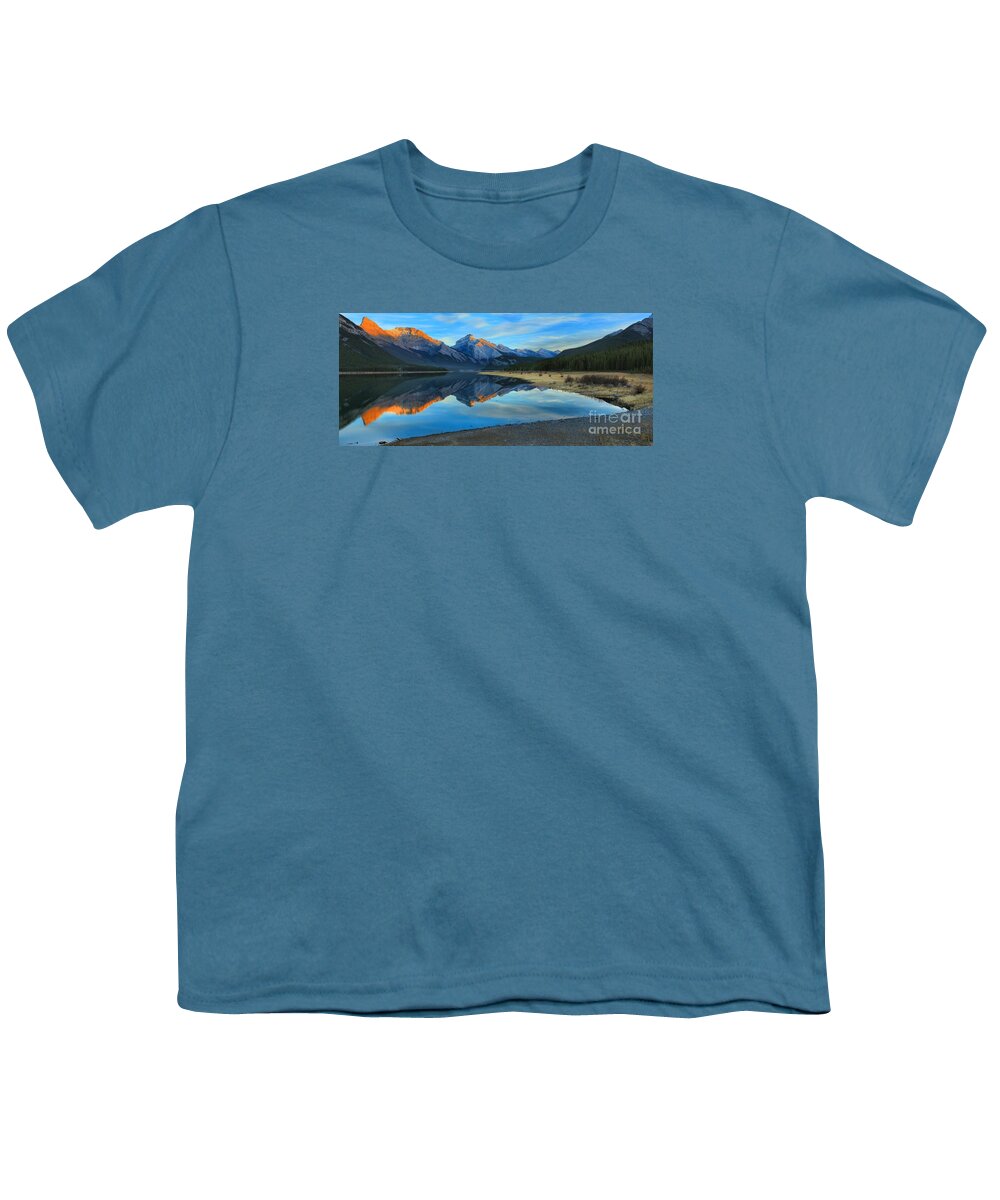 Spray Lake Youth T-Shirt featuring the photograph Kananaskis Sunkissed Mountains by Adam Jewell