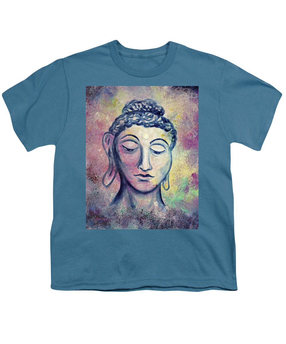 Buddha Youth T-Shirt featuring the painting Kind Buddha by Laura Iverson