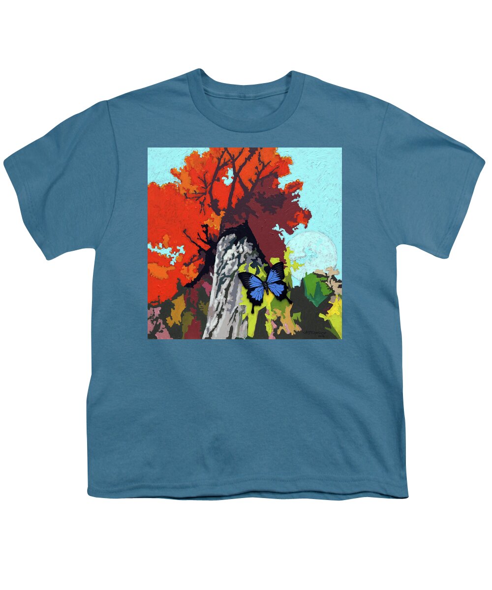 Butterfly Youth T-Shirt featuring the painting Last Butterfly Before Winter by John Lautermilch