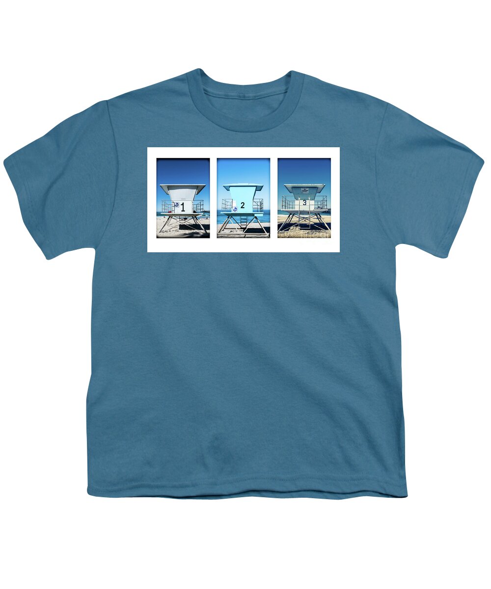 3 Lifeguard Towers Matted Youth T-Shirt featuring the photograph Lifeguard Towers 1, 2, and 3 by David Levin