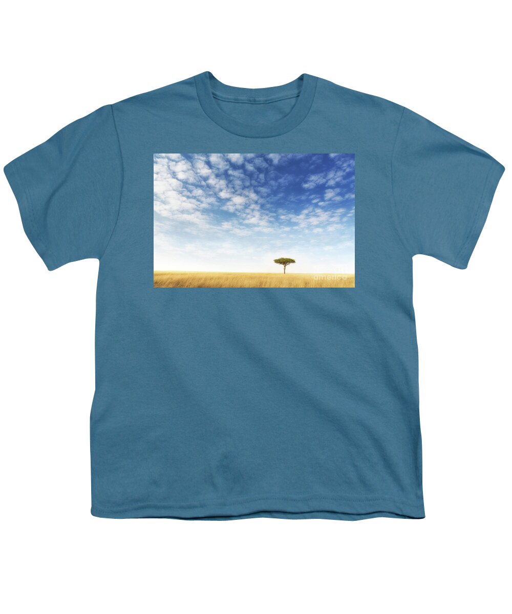 Mara Youth T-Shirt featuring the photograph Lone acacia tree in the Masai Mara by Jane Rix