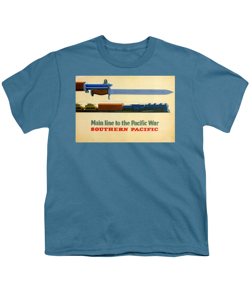 Southern Pacific Youth T-Shirt featuring the mixed media Main Line to the Pacific War - Southern Pacific - Retro travel Poster - Vintage Poster by Studio Grafiikka